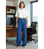 Kadın Dokulu Wide Leg Denim Pantolon Fonksiyonel Dayanıklı Kaliteli Konforlu Estetik Rahat