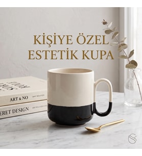 Kişiye Özel Estetik Kupa Çift Renkli (Siyah-Beyaz) Tasarım Seramik Bardak
