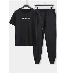 Unisex Brooklyn Baskılı 2'li Eşofman Takımı (Siyah)