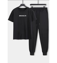 Unisex Brooklyn Baskılı 2'li Eşofman Takımı (Siyah)