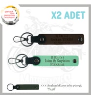 Modifiye Motorcuya Özel, İsim Plaka ve B Rh (+) Kan Grubu Yazılı x2 Anahtarlık, Yeşil-K Kahve-Ysl