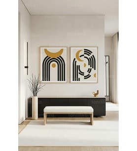 Minimalist Geometrik Kemerler 2’li Ahşap Çerçeveli Tablo Seti