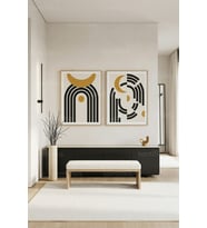 Minimalist Geometrik Kemerler 2’li Ahşap Çerçeveli Tablo Seti