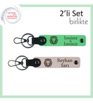 Kardeşe Uygun Güçlü Hatıra, Aslan Figürlü 2’li Deri Anahtarlık Takımı, İsim Yazdırın, F Yeşil-Pudra