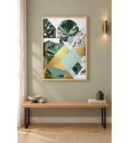 Monstera Kolajı Altın ve Mermer Ahşap Çerçeveli Duvar Tablosu