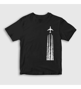 Presmono Unisex Çocuk Siyah Contrail Pilot Airplane Uçak T-Shirt 396829tt