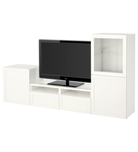 TV Ünitesi, Beyaz-Şeffaf Cam, 240x40x128 cm, Fren Raylı