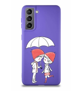Samsung Galaxy S21 Soft Premier Kapak Aşk Tasarımlı Silikon Kılıf - Mor (Şeffaf)