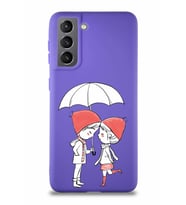 Samsung Galaxy S21 Soft Premier Kapak Aşk Tasarımlı Silikon Kılıf - Mor (Şeffaf)