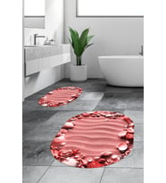 EVDEYA 3D Dijital Yıkanabilir Modern Desen İkili Banyo Halısı Paspas Oval Klozet Takımı, OKLOZET-47-KIRMIZI, (Kırmızı)