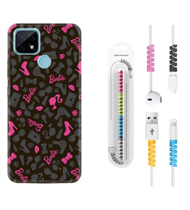 Realme C11 C21 C21Y C25Y C11 2021 Kılıf Kablo Koruma Spiral Silikon Barbie and Shoes 1413