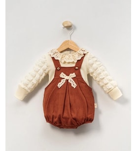 Bella Lace Romper Tarçın Fisto Yakalı Kız Bebek Salopet