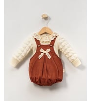 Bella Lace Romper Tarçın Fisto Yakalı Kız Bebek Salopet