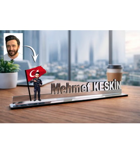 Kişiye Özel Jandarma Karikatürlü 30 cm Ayna Pleksi Masaüstü İsimlik - Ofis Hediyesi