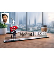 Kişiye Özel Jandarma Karikatürlü 30 cm Ayna Pleksi Masaüstü İsimlik - Ofis Hediyesi