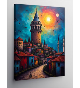 Kanvas Tablo Galata Kulesi Ve Ay