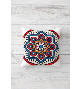 Kırmızı Desen Mandala Çift Tarafı Baskılı Gizli Fermuarlı Yastık Kılıfı Kırlent Koltuk Yastık Kılıfı