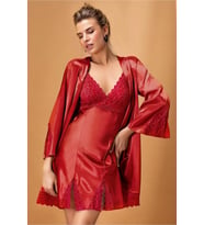 Nurteks Kadın Bordo Dantel Detaylı Saten Gecelik Sabahlık 2 Li Kimono Takım 5325