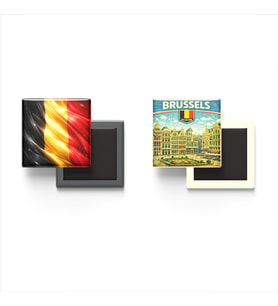 Buzdolap Magnetleri - Belçika Bayrağı ve Brüksel Retro Tema - 2'li Set Magneti
