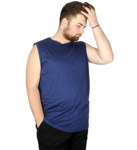 Mode XL Battal Beden Erkek Kolsuz Tshirt Düz 20003 İndigo