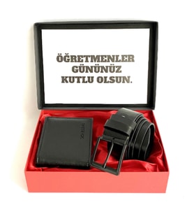 Siyah Kemer Cüzdan Kapak Notu İle Hediye Seti