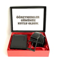 Siyah Kemer Cüzdan Kapak Notu İle Hediye Seti