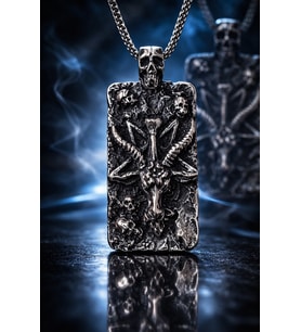 Antik Gümüş Antrasit  Renk Paslanmaz Çelik Gotik Baphomet Keçi Kafası Kolye