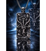 Antik Gümüş Antrasit  Renk Paslanmaz Çelik Gotik Baphomet Keçi Kafası Kolye