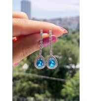 Diamond Model Turkuaz Damla Taşlı Küpe