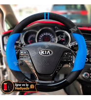 Kia Pro Ceed Dikme Direksiyon Kılıfı Delikli Deri Parlak Siyah Mavi Detay Çift Yüzük ve Dikiş 2013-2018