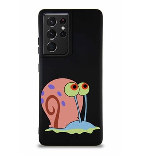 Samsung Galaxy S21 Ultra Soft Premier Kapak Salyangoz Gary Tasarımlı Silikon Kılıf - Siyah (Şeffaf)
