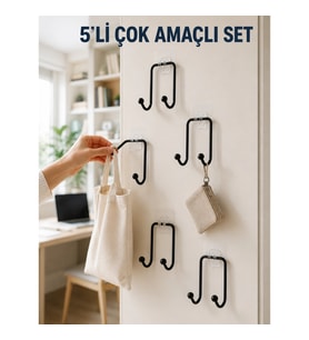 Mey İthalat® 5'li Yapışkanlı Askı Seti Mutfak Banyo ve Ev İçin Çok Amaçlı Askılık
