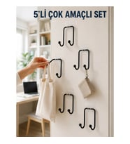 Mey İthalat® 5'li Yapışkanlı Askı Seti Mutfak Banyo ve Ev İçin Çok Amaçlı Askılık