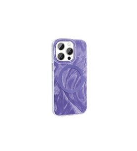 Apple iPhone 15 Pro Max Uyumlu Kılıf M-safe Şarj Özellikli Fırça Boya Desenli Zore Palet Kapak (Mor)