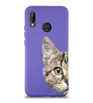 Xiaomi Redmi Note 7 Pro Uyumlu Lansman Kılıf Catface Tasarımlı İçi Kadife Kapak-Mor (Şeffaf)