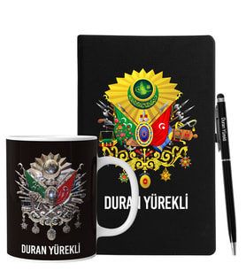 Osmanlı Tasarımlı Siyah Defter Kalem Ve İsimli Kupa Seti