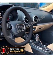 Audi Q3 8U Dikme Direksiyon Kılıfı Premium Komple Delikli Deri Siyah Dikiş 2011-2018