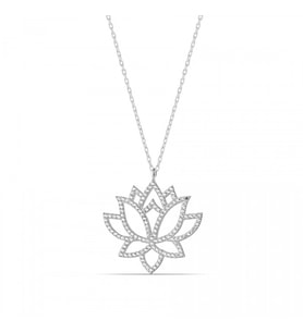 Zirkon Taşlı Lotus Çiçeği Kolye