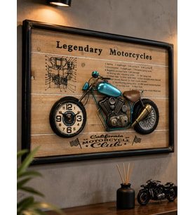 3D Dekoratif Metal Motosiklet Duvar Saati Tablo 60x40 cm Vintage Motorcycle Tablo Lüx Hediyelik