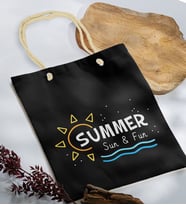 BK Gift Yaz Temalı Siyah Halat Saplı Kumaş Plaj Çantası -9, Baskılı Omuz Çantası, Alışveriş Çantası, Arkadaşa Hediye, Sevgiliye Hediye