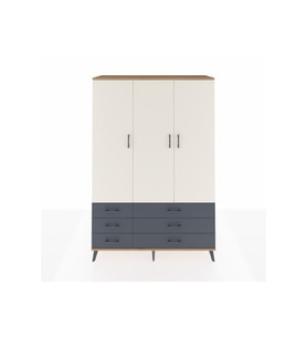 Hyperion Dolap 5 Raflı 6 Çekmeceli Tek Askılı 132x44x195 Çam-Aytaşı/Antrasit