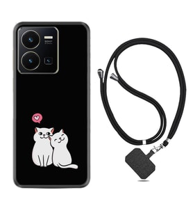 Vivo Y22 Kılıf Silikon Boyun Askılı İpli Desenli Silikon Love Cats 1690