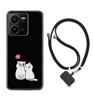 Vivo Y22 Kılıf Silikon Boyun Askılı İpli Desenli Silikon Love Cats 1690