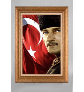 Altın Varaklı Paspartulu Çerçeveli Atatürk Tablo nt598