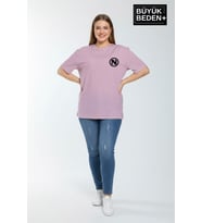 Kadın Büyük Beden N Baskılı 3xl-6xl Bisiklet Yaka Tshırt SPR26BTSK510-19