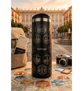 Collego 500 ml Erkeklere Özel Avrupa Seyahat Termosu EXPLORER NO8 – 24 Ülke Lazer İşlemeli, Renkli UV DTF Sticker Setli