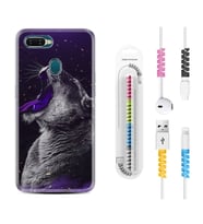 Oppo A5S A15 A16 A54 A55 A73 A74 Kılıf Kablo Koruma Spiral Silikon Purple Leopar 1750