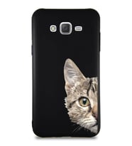 Samsung Galaxy J7 Soft Premier Kapak Catface Tasarımlı Silikon Kılıf - Siyah (Şeffaf)