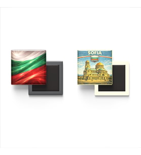 Buzdolap Magnetleri - Bulgaristan Bayrağı ve Sofya Retro Tema - 2'li Set Magneti