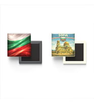 Buzdolap Magnetleri - Bulgaristan Bayrağı ve Sofya Retro Tema - 2'li Set Magneti